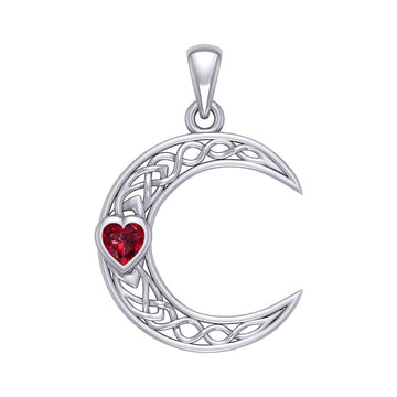 Celtic Crescent Moon with Heart Stone Silver Pendant TPD5886 - Jewelry